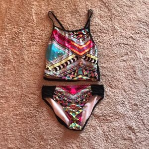 Neon Patterned Tankini Swimsuit Girls Size 14